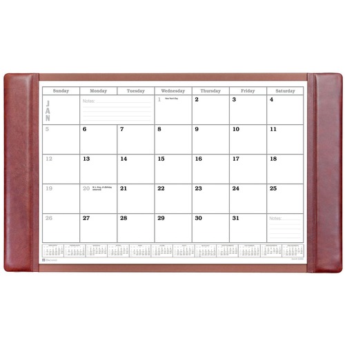 Dacasso Leather Calendar Desk Pad - Rectangular - 34" Width - 12 Sheets - Top Grain Leather, Velveteen - Mocha