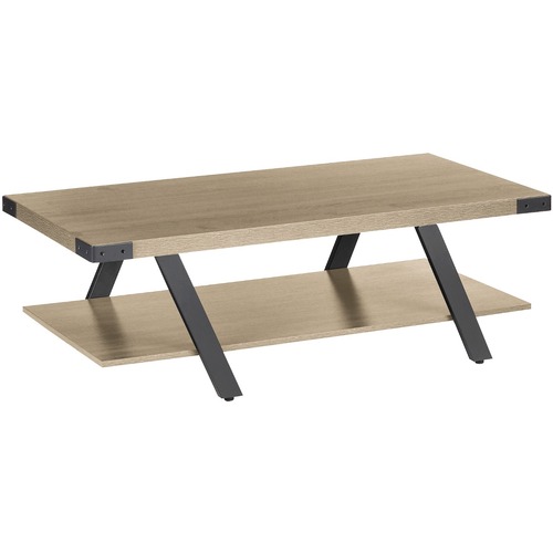 Safco Mirella Coffee Table - 48" x 23.8"16" , 1.6" Table Top - 1 Shelve(s) - Material: Laminate, Medium Density Fiberboard (MDF) - Finish: Sand Dune, Powder Coated
