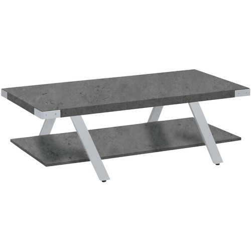 Safco Mirella Coffee Table - 48" x 23.8"16" , 1.6" Table Top - 1 Shelve(s) - Material: Laminate, Medium Density Fiberboard (MDF) - Finish: Stone Gray, Powder Coated
