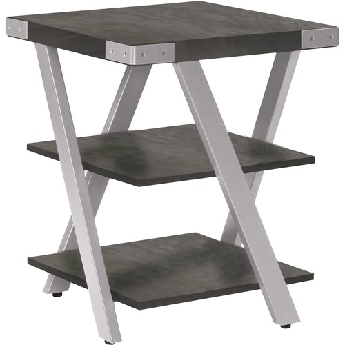 Safco Mirella End Table - 20" x 20"25" , 1.6" Table Top - 3 Shelve(s) - Material: Laminate, Medium Density Fiberboard (MDF) - Finish: Stone Gray, Powder Coated