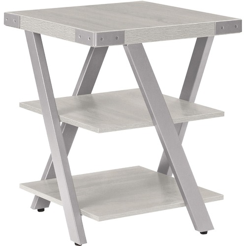Safco Mirella End Table - 20" x 20"25" , 1.6" Table Top - 3 Shelve(s) - Material: Laminate, Medium Density Fiberboard (MDF) - Finish: White Ash, Powder Coated