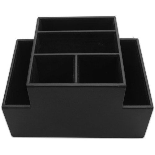 Dacasso Desktop Organizer - 8 x CoasterDesktop - Black - Top Grain Leather, Velveteen - 1 Each