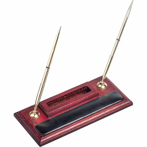 Dacasso Rosewood & Leather Pen Stand/Cell Phone Holder - Leather, Rosewood, Rubber - 1 Each - Black
