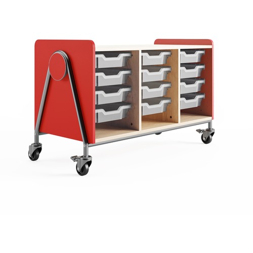 Safco Whiffle Typical Triple Rolling Storage Cart - 165 lb Capacity - 4 Casters - 3" Caster Size - Laminate, Particleboard, Polyvinyl Chloride (PVC), Metal, Thermofused Laminate (TFL) - x 43.3" Width x 19.8" Depth x 27.3" Height - Steel Frame - Red - 1 Ca