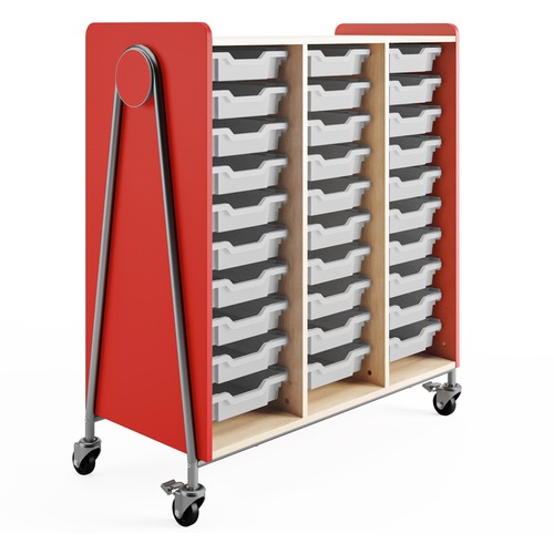 Safco Whiffle Typical Triple Rolling Storage Cart - 149.69 kg Capacity - 4 Casters - 3" (76.20 mm) Caster Size - Laminate, Particleboard, Polyvinyl Chloride (PVC), Metal, Thermofused Laminate (TFL) - x 43.3" Width x 19.8" Depth x 48" Height - Steel Frame  = SAF3930RED