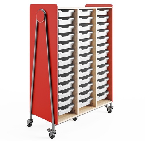 Safco Whiffle Typical Triple Rolling Storage Cart - 396 lb Capacity - 5 Casters - 3" Caster Size - Laminate, Particleboard, Polyvinyl Chloride (PVC), Metal, Thermofused Laminate (TFL) - x 43.3" Width x 19.8" Depth x 60" Height - Steel Frame - Red - 1 Cart