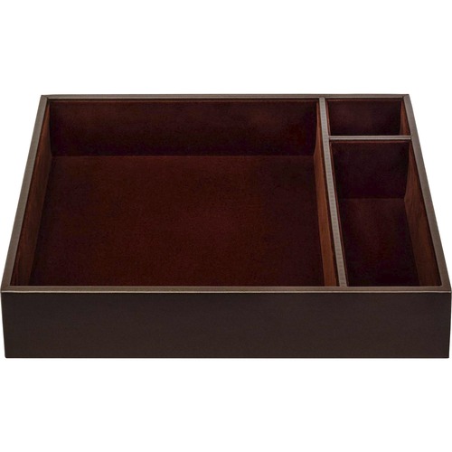 Dacasso Leather Conference Room Organizer Tray - 8 x Writing Pad - 3 Compartment(s)Desktop - Chocolate Brown - Top Grain Leather, Velveteen - 1 Each