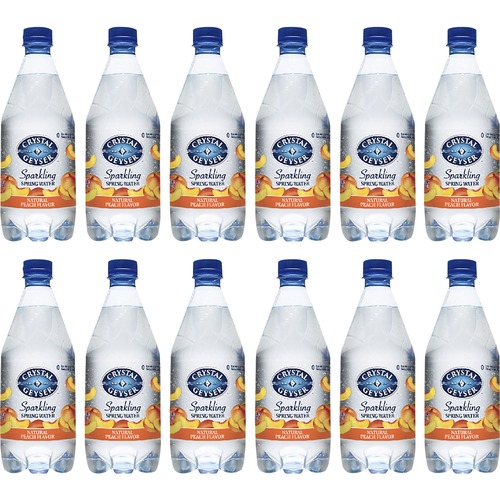 Crystal Geyser Natural Peach Sparkling Spring Water - Ready-to-Drink - Sugar Free - 18 fl oz (532 mL)Bottle - 12 / Carton