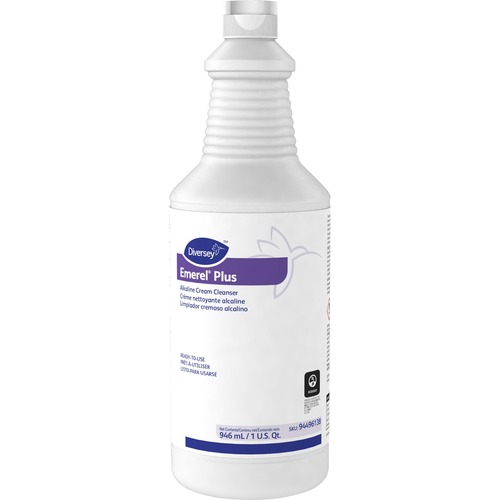 Diversey Emerel Plus Alkaline Cream Cleanser - Ready-To-Use - 32 fl oz (1 quart)Bottle - 12 / Carton - Non-scratching, Fragrance-free, Abrasive, Residue-free, Odorless - White