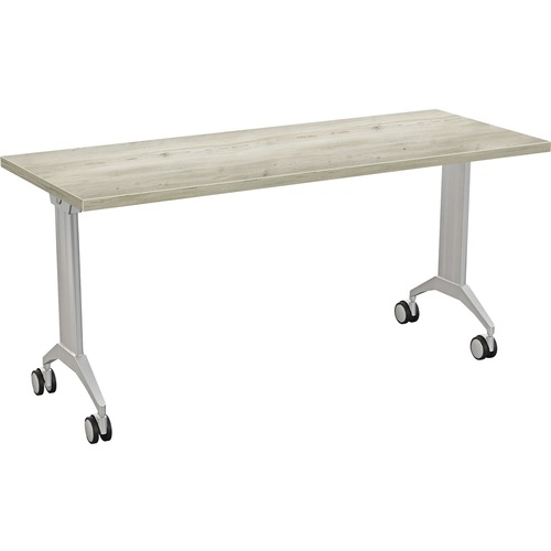 Special-T Link Flip & Nest Table - For - Table TopAged Driftwood Rectangle Top - Metallic Silver T-shaped Base - 48" Table Top Length x 24" Table Top Width - 30" Height - Assembly Required - Thermofused Laminate (TFL) Top Material - 1 Each