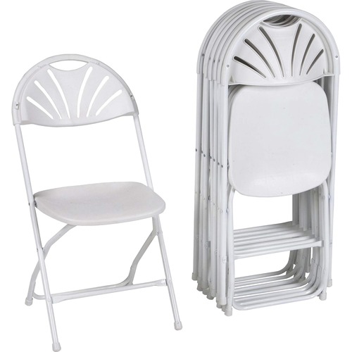 Dorel Zown Premium Fan Back Folding Chair - White Seat - White Polyethylene Back - White Powder Coated Steel Frame - Four-legged Base - 8 / Carton