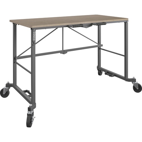 Cosco Smartfold Portable Work Desk Table - Rectangle Top - Four Leg Base - 4 Legs - 350 lb Capacity x 51.40" Table Top Width x 26.50" Table Top Depth - 55.45" Height - Assembly Required - Brown - Steel - Medium Density Fiberboard (MDF) Top Material - 1 Ea