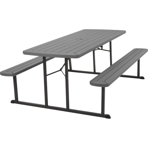 Cosco Folding Picnic Table - For - Table TopTaupe Top - 800 lb Capacity x 72" Table Top Width x 57" Table Top Depth - 29" Height - Wood Grain, Resin Top Material - 1 Each