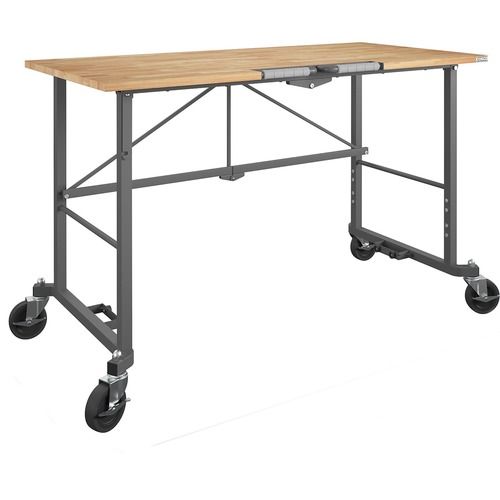 Cosco Smartfold Portable Work Desk Table - Four Leg Base - 4 Legs - 400 lb Capacity - 14.50" Table Top Width x 25.51" Table Top Depth - 55.25" Height - Gray - Steel - Hardwood Top Material - 1 Each