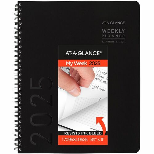 At-A-Glance Contemporary Lite Planner - Large Size - Monthly, Weekly - 12 Month - January 2024 - December 2024 - 8:00 AM to 5:30 PM - Monday - Friday - 1 Week, 1 Month Double Page Layout - 8 1/4" x 11" White Sheet - Wire Bound - Black - Paper, Faux Leathe