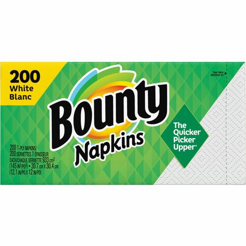 Bounty Quilted Napkins - 1 Ply - 12" x 12" - White - Paper - Absorbent, Strong, Durable - For Food Service, Office, School, Industry - 200 / Pack