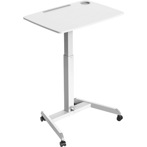 Kantek Adjustable Height Mobile Sit Stand Desk - Adjustable Height - 22" Table Top Length x 31.50" Table Top Width - 49" Height - Assembly Required - White - Melamine Top Material - 1 Each