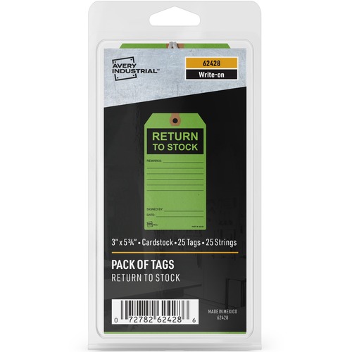 Avery® RETURN TO STOCK Preprinted Inventory Tags - 5.75" Length x 3" Width - Rectangular - 25 / Pack - Card Stock - Green