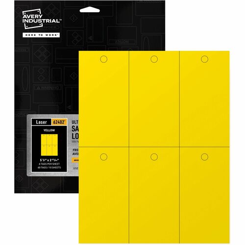 Avery® UltraDuty Lock Out Tag Out Hang Tags - 2.92" Length x 5.50" Width - 60 / Pack - Plastic - Yellow