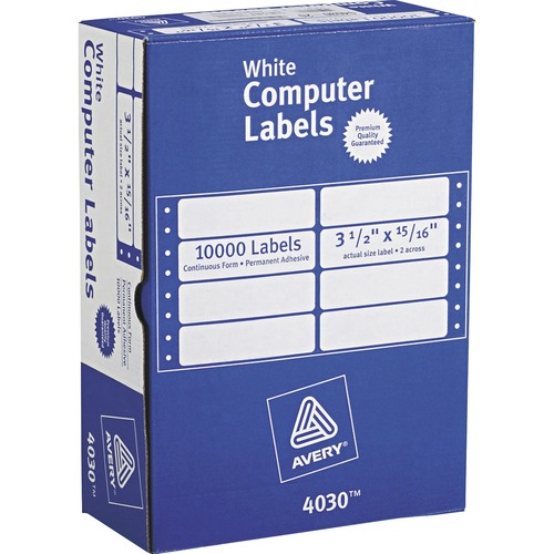 Avery® Address Label - 15/16" Height x 3 1/2" Width - Permanent Adhesive - Rectangle - Laser, Inkjet, Dot Matrix - White - 2 / Sheet - 10000 Total Label(s) - 3 / Carton