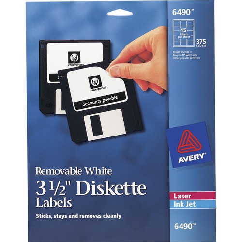 Avery® Floppy Disk Label - Removable Adhesive - Square - Laser, Inkjet - Matte White - Paper - 1875 Total Label(s) - 5 / Carton