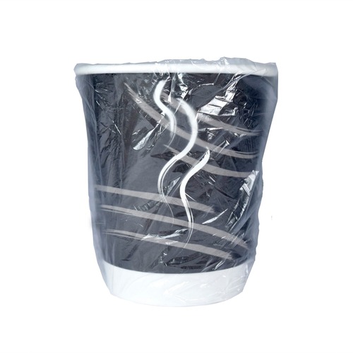 RDI 10 oz Double Wall Wrapped Hot Paper Cups - 500 / Carton - Black - Paper - Hot Drink, Beverage, Coffee, Hot Chocolate, Tea
