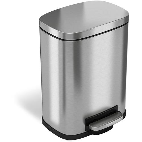 HLS Commercial Stainless Steel Soft Step Trash Can - 1.50 gal Capacity - Fire Resistant - Smooth, Pedal Control, Fingerprint Resistant, Smudge Resistant, Lid Locked, Rubber Feet, Handle, Non-skid, Removable Inner Bin - 11.5" Height x 8.3" Width - Stainles