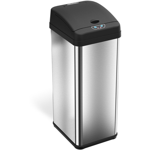 HLS Commercial 13-Gallon Sensor Trash Can - Hinged Lid - 13 gal Capacity - Rectangular - Touchless - Vented, Mobility, Handle, Easy to Clean, Fingerprint Resistant, Sensor, Smudge Resistant, Bacteria Resistant - 28.3" Height x 10.8" Width - Stainless Stee