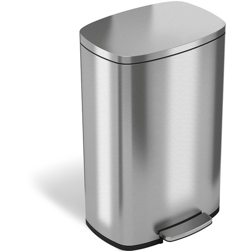 HLS Commercial Stainless Steel Soft Step Trash Can - 13 gal Capacity - Fire Resistant - Smooth, Foot Pedal, Fingerprint Resistant, Smudge Resistant, Lid Locked, Removable Inner Bin, Non-skid, Rubber Feet, Handle, Durable - 25.5" Height x 16.7" Width - Sta
