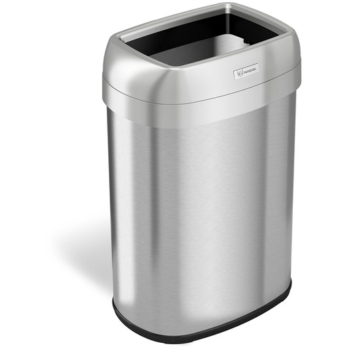 HLS Commercial Stainless Steel Open Top Trash Can - 13 gal Capacity - Elliptical - Manual - Heavy Duty, Fingerprint Resistant, Bacteria Resistant, Vented, Handle, Easy to Clean - 24.3" Height x 11.5" Width - Stainless Steel, ABS Plastic - Gray - 1 Each