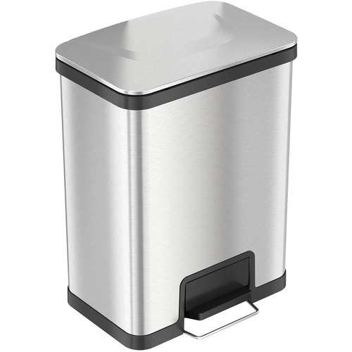 HLS Commercial AirStep Stainless Steel Step Trash Can - Deodorizer - 13 gal Capacity - Rectangular - Manual - Sensor, Smudge Resistant, Foot Pedal, Handle, Easy to Clean, Fingerprint Resistant, Vented - 21.5" Height x 16.5" Width - Stainless Steel - Gray,