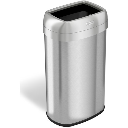 HLS Commercial Stainless Steel Open Top Trash Can - 16 gal Capacity - Elliptical - Manual - Heavy Duty, Fingerprint Resistant, Bacteria Resistant, Vented, Handle, Easy to Clean - 28.5" Height x 11.5" Width - Stainless Steel, ABS Plastic - Gray - 1 Each