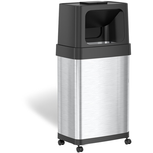 HLS Commercial Dual Push Door Odor Control Trash Can - Push Door Opening - 18 gal Capacity - Rectangular - Rolling - Wheels, Fingerprint Proof, Smudge Resistant, Mobility - 34.3" Height x 11" Width x 17" Depth - Stainless Steel - Silver - 1 Each