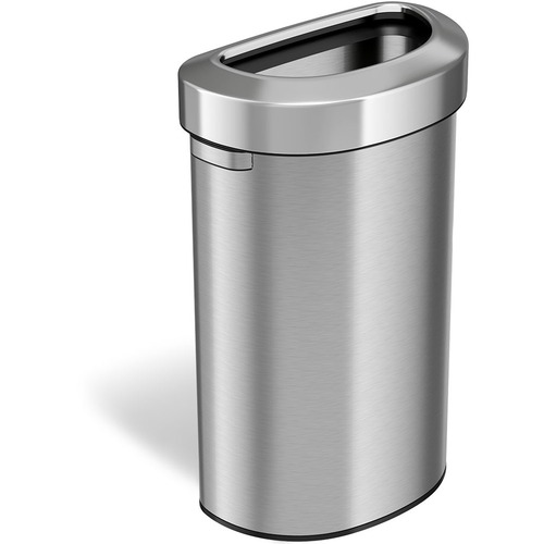 HLS Commercial Semi-Round Open Top Trash Can - 23 gal Capacity - Half-round - Fingerprint Proof, Smudge Resistant, Durable, Handle - 33" Height x 12.4" Width x 19.8" Depth - Stainless Steel - Silver - 1 Each