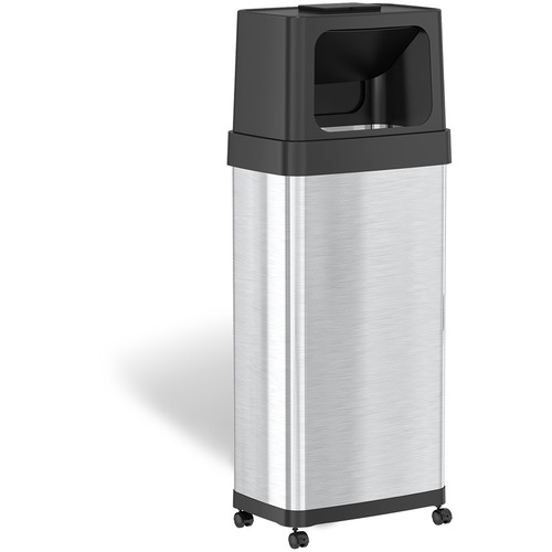 HLS Commercial Dual Push Door Odor Control Trash Can - Push Door Opening - 24 gal Capacity - Rectangular - Rolling - Wheels, Fingerprint Proof, Smudge Resistant, Mobility - 42.2" Height x 11" Width x 17" Depth - Stainless Steel - Silver - 1 Each