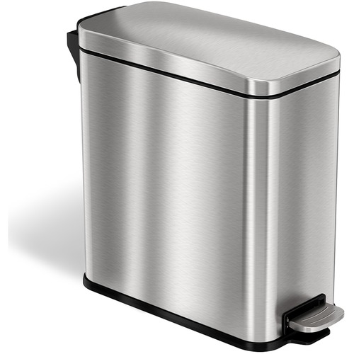 HLS Commercial Soft Step 3-Gallon Trash Can - 3 gal Capacity - Smooth, Pedal Control, Fingerprint Proof, Smudge Resistant, Lid Locked, Handle, Durable, Easy to Clean, Compact, Removable Inner Bin - 13.8" Height x 6.5" Width - Stainless Steel, Plastic - Gr