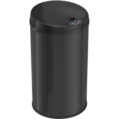 HLS Commercial 8-Gallon Sensor Trash Can - Hinged Lid - 8 gal Capacity - Round - Touchless - Sensor, Bacteria Resistant, Vented, Handle, Mobility, Fingerprint Resistant - 20.2" Height x 11.6" Width - Black - 1 Each