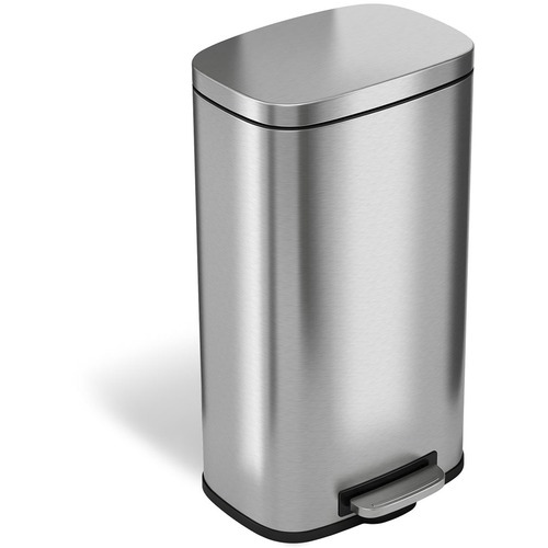 HLS Commercial Stainless Steel Soft Step Trash Can - 8 gal Capacity - Fire Resistant - Smooth, Pedal Control, Fingerprint Resistant, Smudge Resistant, Lid Locked, Rubber Feet, Handle, Non-skid, Removable Inner Bin - 24.8" Height x 13.5" Width - Stainless 
