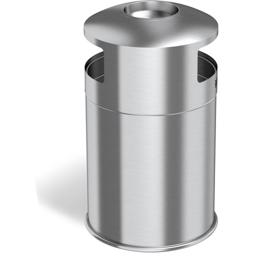 HLS Commercial 50-Gallon Dual Side-Entry Trash Can - 50 gal Capacity - Round - Durable, Compact, Smudge Resistant, Ash Pan, Fingerprint Proof - 40.2" Height x 21.7" Width x 21.7" Depth - Stainless Steel - Silver - 1 Each