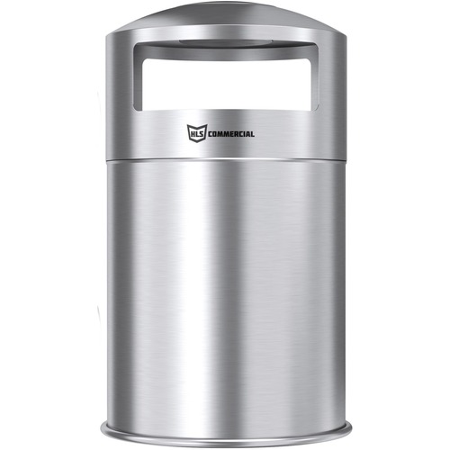 HLS Commercial 50-Gallon Dual Side-Entry Trash Can - 50 gal Capacity - Round - Durable, Compact, Smudge Resistant, Ash Pan, Water Resistant, Rust Resistant - 40.2" Height x 21.7" Width x 21.7" Depth - Stainless Steel - Silver - 1 Each