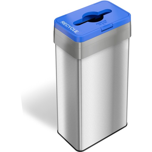 HLS Commercial Rectangular Open Top Recycle Bin/Lid - Push Button Opening - 21 gal Capacity - Rectangular - Smudge Resistant, Fingerprint Proof, Easy to Clean, Recyclable - 34" Height x 10.3" Width x 16" Depth - Stainless Steel - Silver - 1 Each