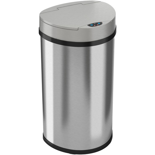 HLS Commercial 13-Gallon Semi-Round Sensor Trash Can - Hinged Lid - 13 gal Capacity - Semicircular - Touchless - Sensor, Bacteria Resistant, Vented, Handle, Mobility, Fingerprint Resistant, Smudge Resistant, Easy to Clean - 26.8" Height x 14.1" Width - St