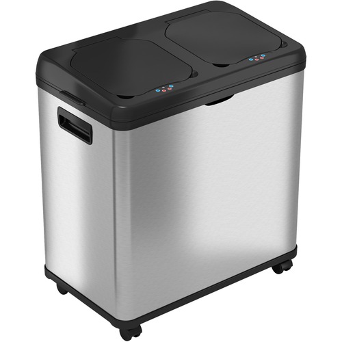 HLS Commercial 16-Gallon Combo Sensor Trash Can - Multi-compartment - 16 gal Capacity - Rectangular - Touchless - Sensor, Wheels, Durable, Handle, Fingerprint Resistant, Smudge Resistant, Easy to Clean, Mobility - 22" Height x 13.9" Width - ABS Plastic, S