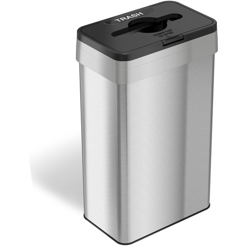 HLS Commercial 21-Gallon Rectangular Open Trash Can - Push Button Opening - 21 gal Capacity - Rectangular - Fingerprint Proof, Smudge Resistant, Easy to Clean - 34" Height x 10.3" Width x 16" Depth - Stainless Steel - Silver - 1 Each