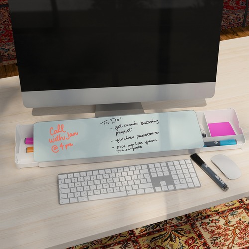 U Brands Desktop Organizer - 2 Drawer(s) - 3.1" Height x 5.6" Width x 18.6" DepthDesktop - Storage Drawer, Stain Resistant, Adjustable - White - Tempered Glass, Aluminum - 1