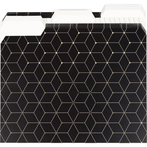 U Brands 1/3 Tab Cut Letter Top Tab File Folder - 8 1/2" x 11" - Assorted Tab Position - Black & White - 24