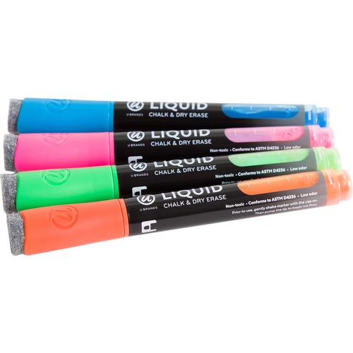 U Brands Liquid Chalk Markers, Bullet Tip, Assorted Colors, 4 Count - Bullet Marker Point Style - Assorted Liquid Ink - 4