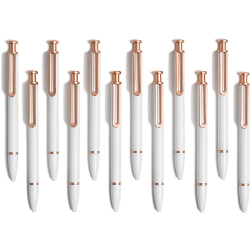 U Brands Monterey Ballpoint Pens, 12 Count - 1 mm Pen Point - Retractable - White Metal Barrel - 12