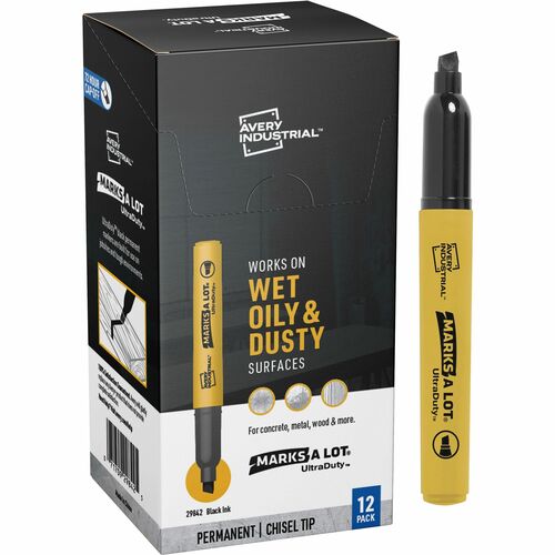Avery® Ultra Duty Marks-A-Lot Permanent Markers - 5mm Marker Point Size - Chisel Marker Point Style - Black - 12 / Carton