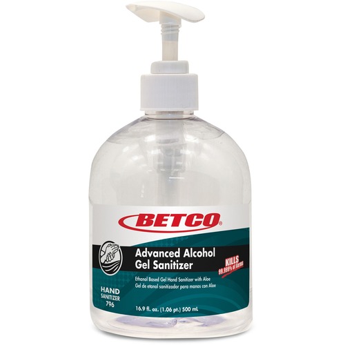 Betco Advanced Hand Sanitizer Gel - Fresh & Light Scent - 16.9 fl oz (500 mL) - Pump Bottle Dispenser - Kill Germs - Skin, Hand - Clear - Non-sticky, Residue-free, Quick Drying, pH Neutral - 1 Each